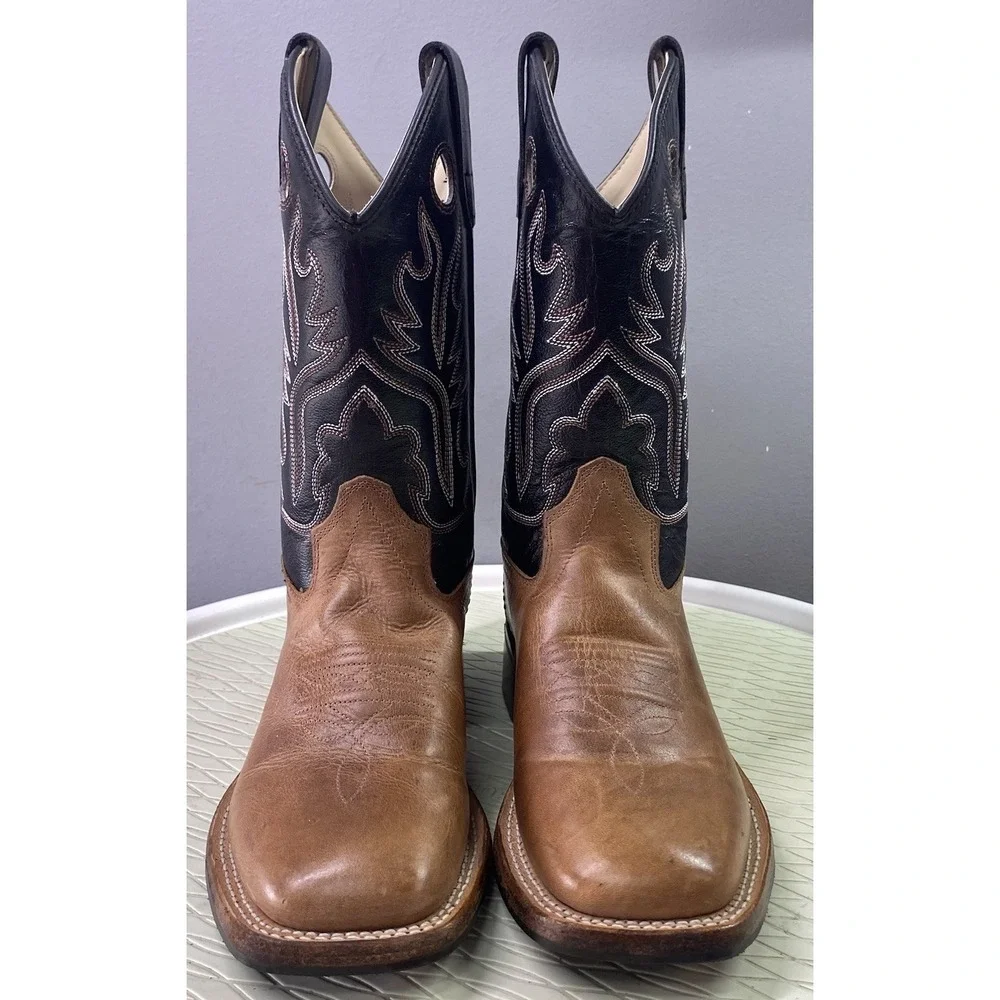 Old West Boys Leather Western Cowboy Kids Riding Boots Brown&Black Youth Sz.2 D‎